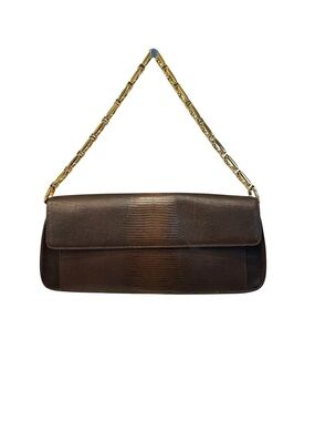 Cole Haan Leather Shoulder Bag with Gold Chain Strap - Brown